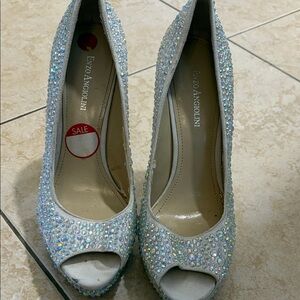 Enzo Angiolini Glittering Silver Peep-Toe Heels